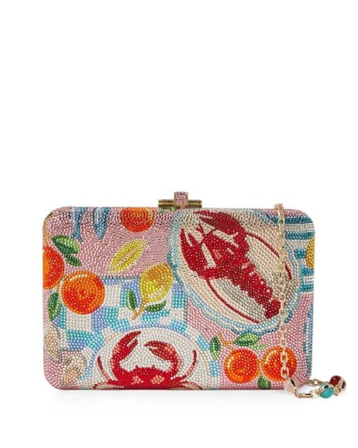 Judith Leiber Red Slim Slide Amalfi Crystal-Embellished Seafood-Motif Clutch Mini Bag