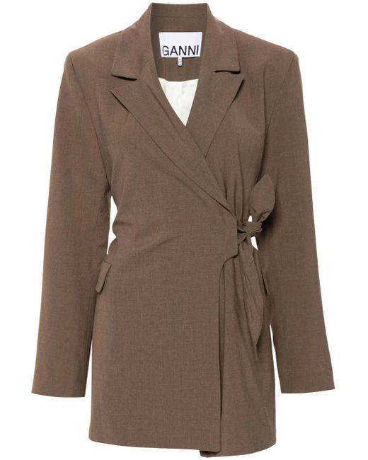 Ganni Brown Knot Detail Wrapped Blazer