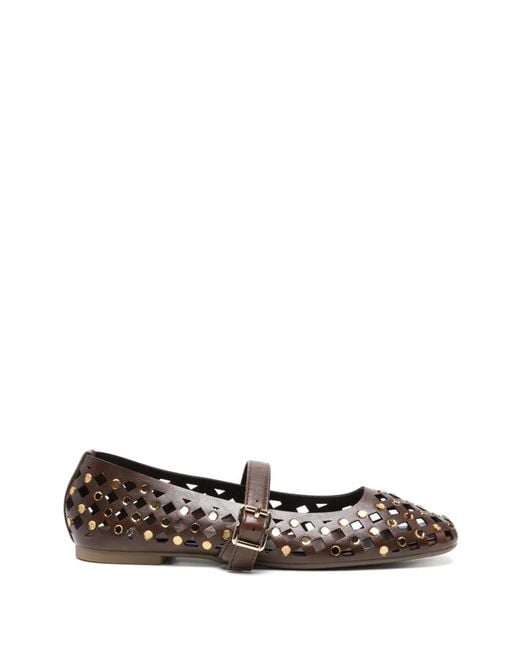 Exe' White Studded Laser-Cut Ballet Flats