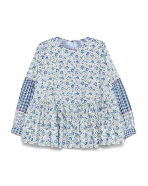 Péro Blue Floral-Print Blouse
