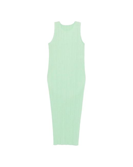 Pleats Please Issey Miyake Green Pleated Sleeveless Dress