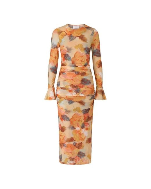 Cinq À Sept White Floral-Print Ruched Maxi Dress