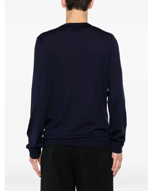Roberto Collina Blue Fine-Knit Crew-Neck Sweater for men