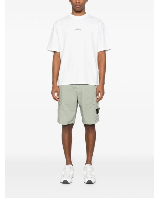Stone Island White Compass-Patch Shorts for men