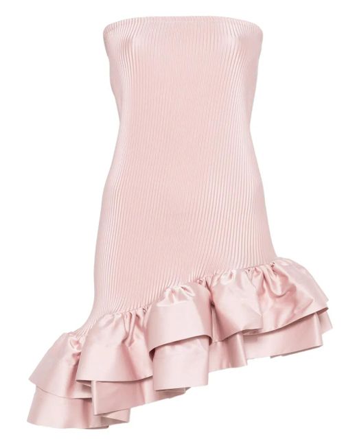 L'idée Geplooide Asymmetrische Cocktailjurk Met Ruches in het Pink