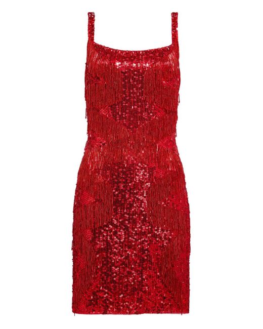 Jenny Packham Red Tina Sequin Fringe Mini Dress