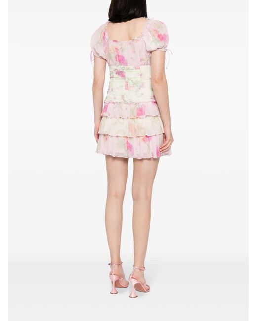LoveShackFancy Pink Jupe Floral-Print Minidress