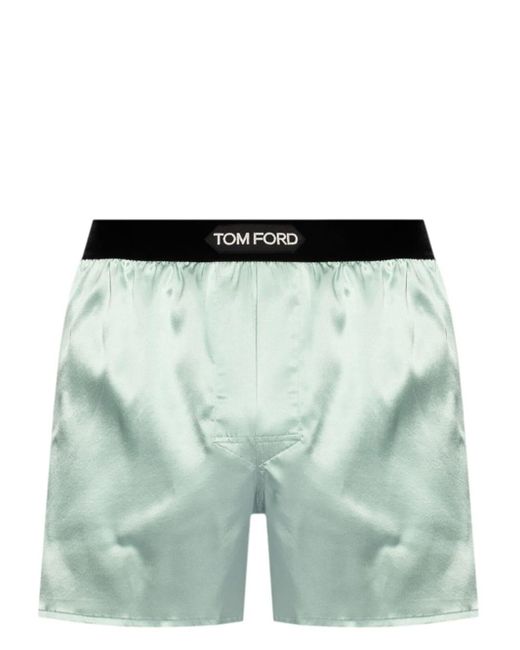 Tom Ford Green Logo-waistband Satin Boxers for men