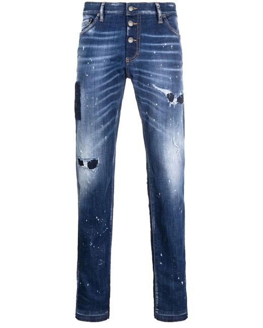 DSquared² Blue Distressed Paint Splattered Jeans for men