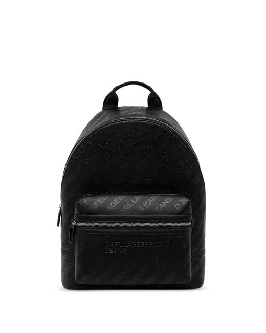 Karl Lagerfeld Black All-Over Logo-Embossed Backpack for men