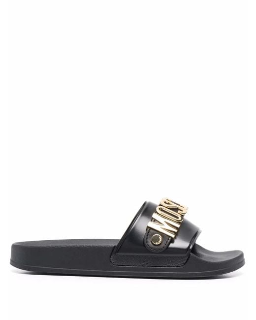 Moschino Black Logo-plaque Slides