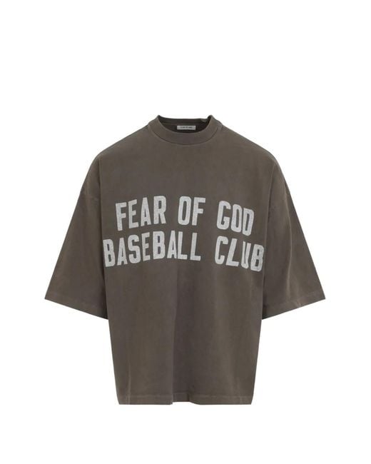 Fear Of God Gray Logo-Print Cotton T-Shirt for men