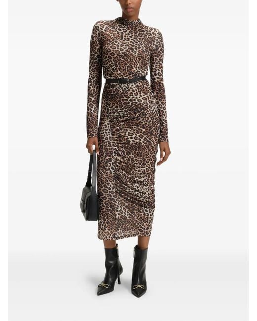 HUGO Natural Leopard-Print Midi Dress