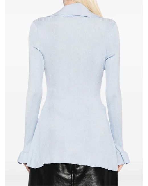 Self-Portrait Blue Ribbed Knit Longline Top