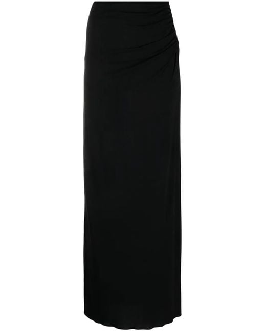 Magda Butrym Black Plunge-Detail Gathered Maxi Skirt