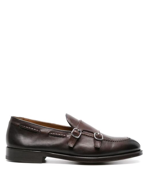 Doucal's Gray Double-buckle Leather Monk Shoes for men