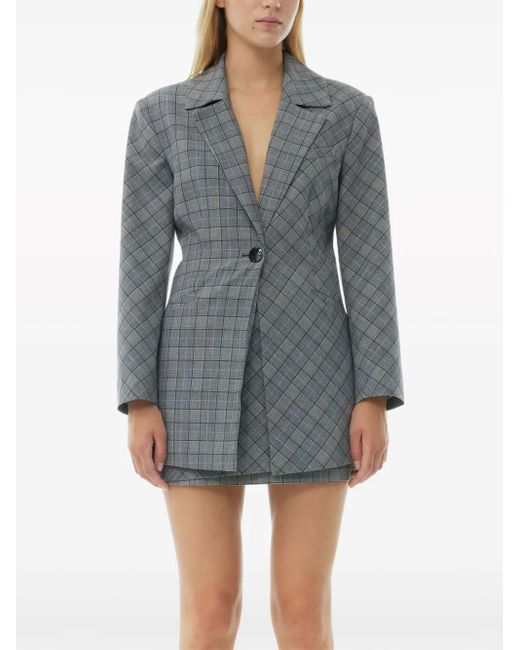 Ganni Gray Check Mix Single-Breasted Blazer