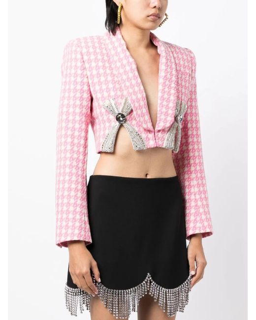 Area Pink Deco Bow Slit Cropped Blazer