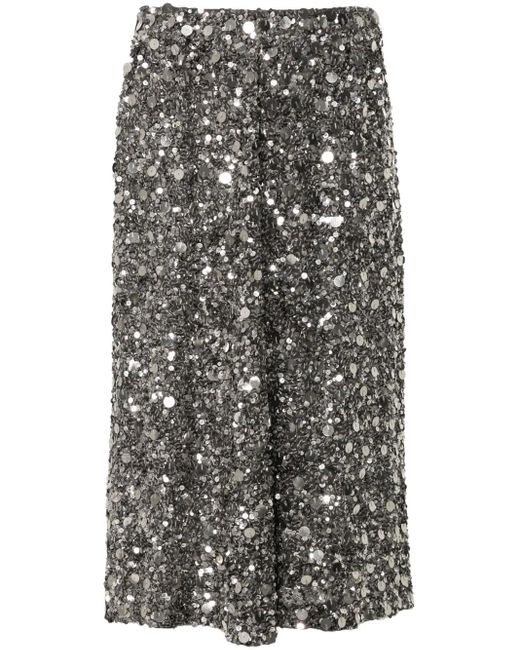 P.A.R.O.S.H. Gray Sequin-Emebellished Midi Skirt