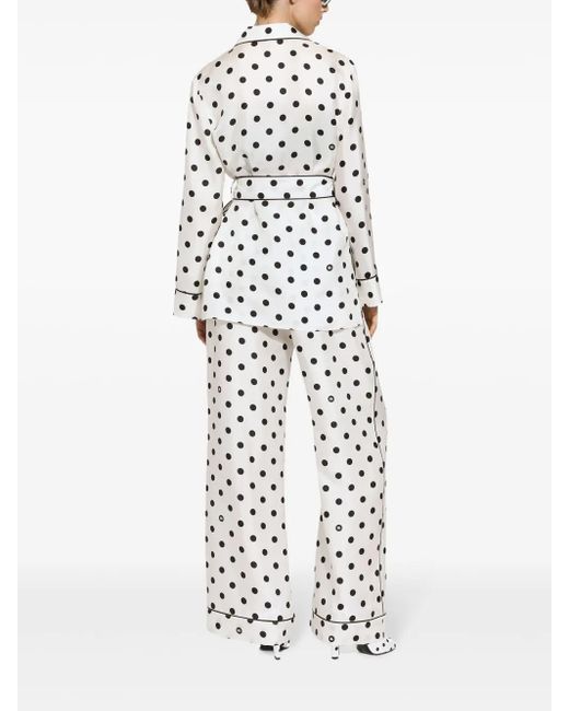 Dolce & Gabbana White Polka-Dot Silk Pajama Shirt