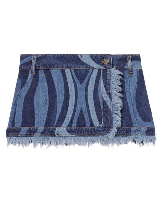 Gonna Denim Con Stampa Marmo di Emilio Pucci in Blue