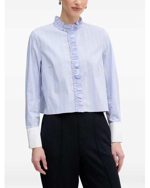 Ouí Blue Ruffled Striped Shirt