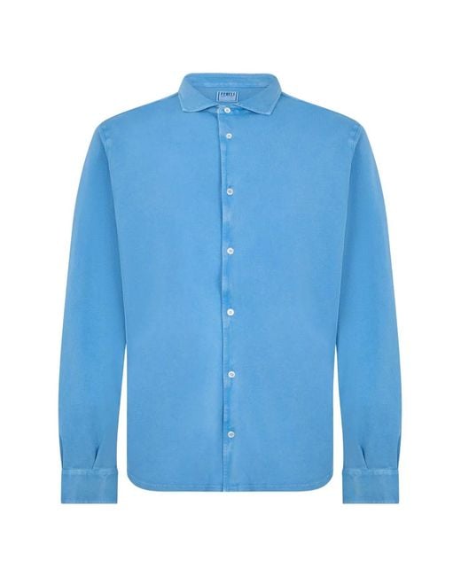 Fedeli Blue Long-Sleeve Cotton Shirt for men