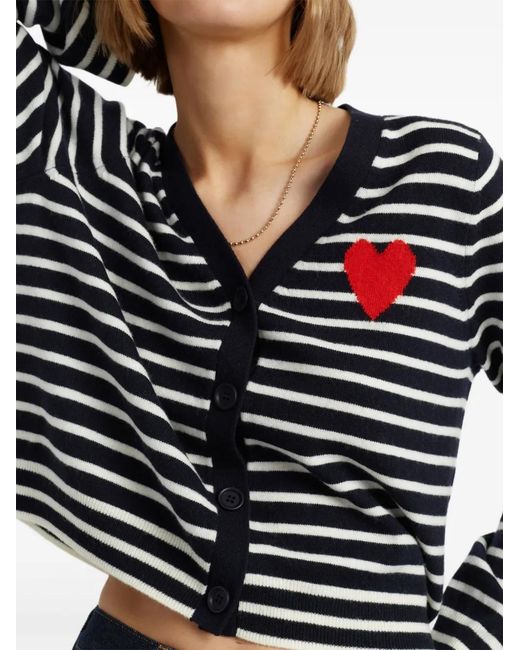 Chinti & Parker Blue Breton Heart Striped Cardigan