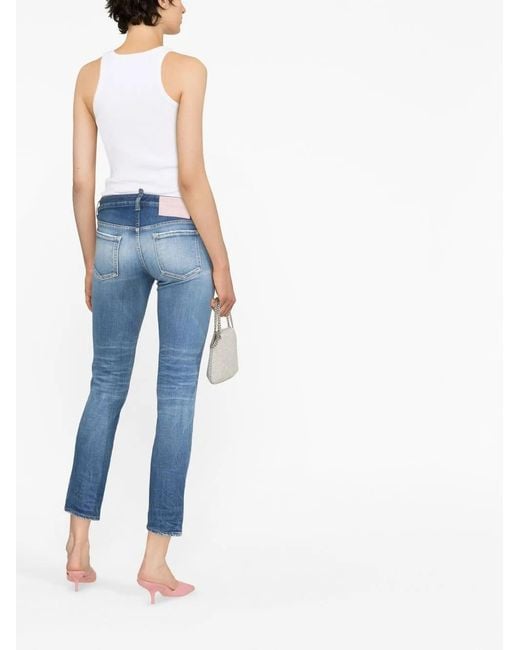 DSquared² Blue Faded Low-Rise Slim-Fit Jeans