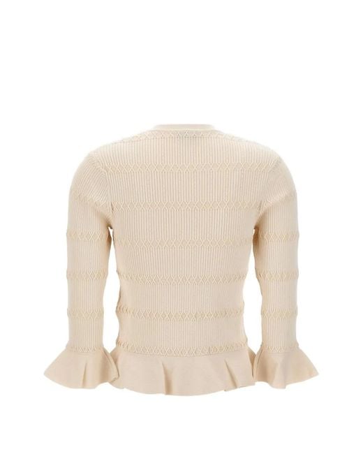Liu Jo Natural Ruffled-Cuff Buttoned Cardigan