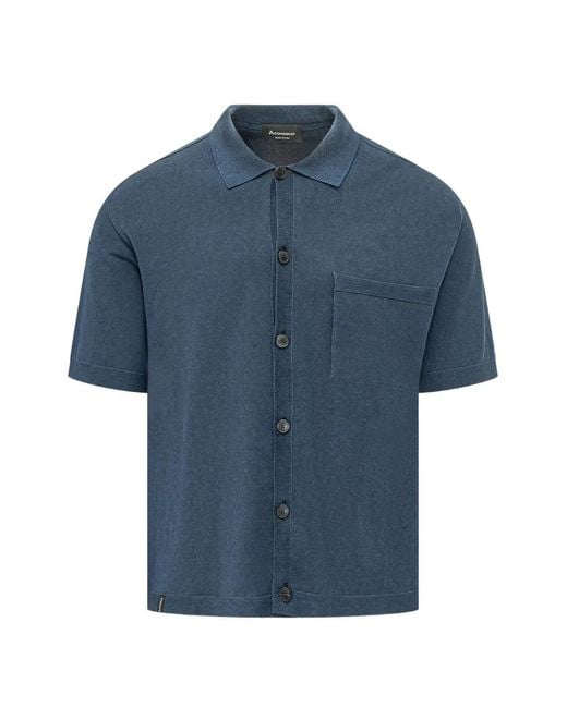 AROVESCIO Blue Short-Sleeved Chest-Pocket Shirt for men