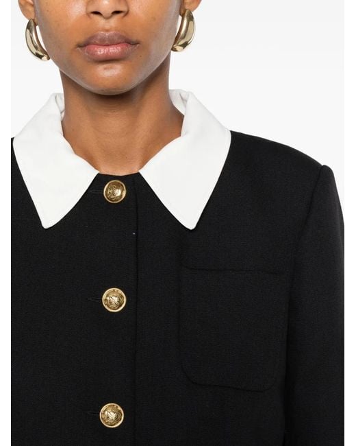 Sandro Black Contrast-Collar Wool Blazer