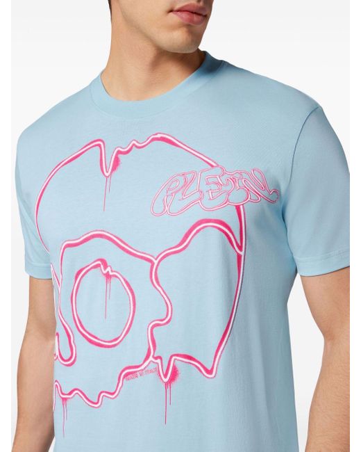 メンズ Philipp Plein Dripping Skull グラフィック Tシャツ Blue