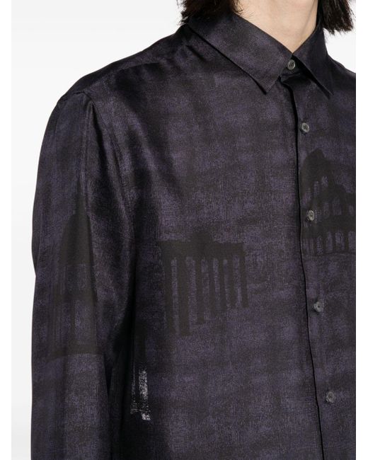 Brioni Seidenhemd mit grafischem Print in Black für Herren