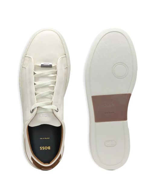 Boss White Leather Low-Top Sneakers for men