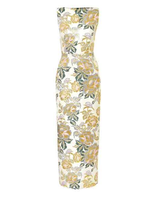 Robe Longue À Fleurs En Jacquard Carolina Herrera en coloris Metallic