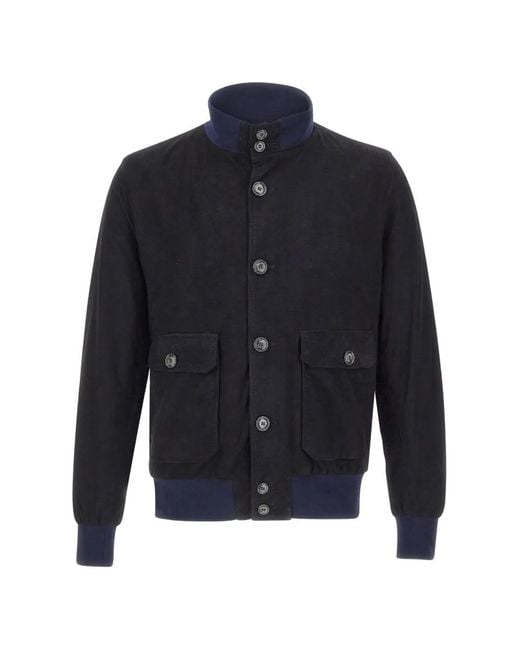 Barba Napoli Blue High-Collar Patch-Pockets Jacket for men