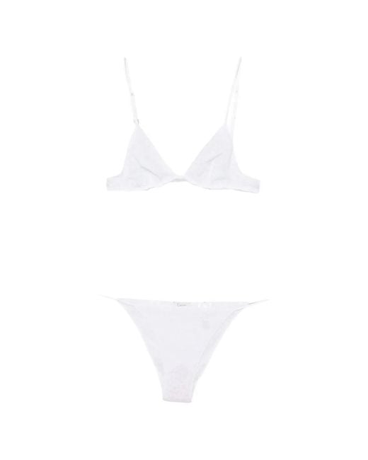 Oseree White Lace-Pattern Lingerie Set (Set Of Two)