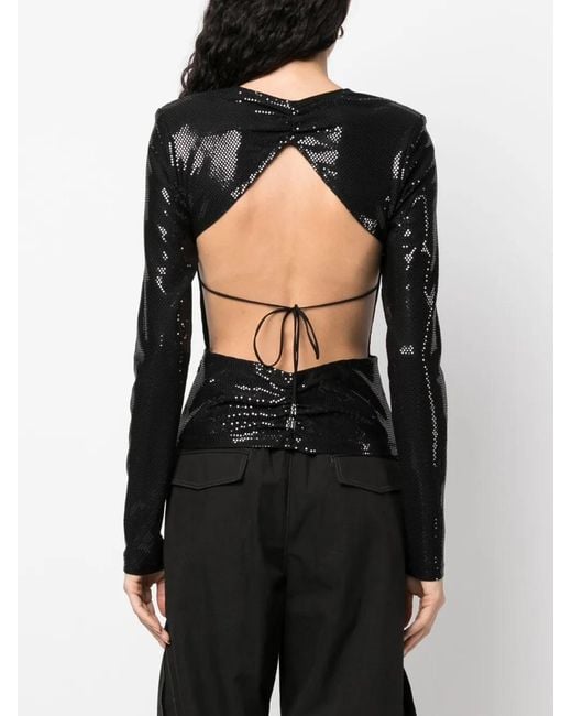 ROTATE BIRGER CHRISTENSEN Black Sequin-Embellished Open-Back Top