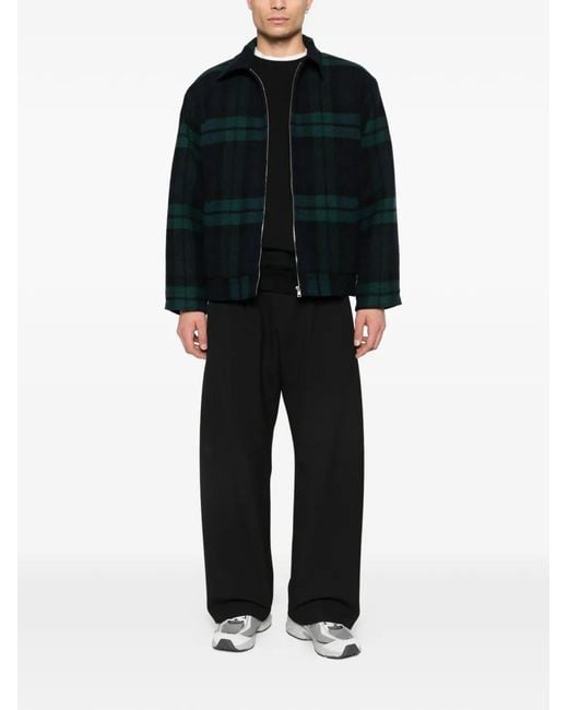 (w)taps Black Checked Zip-Up Shirt Jacket for men