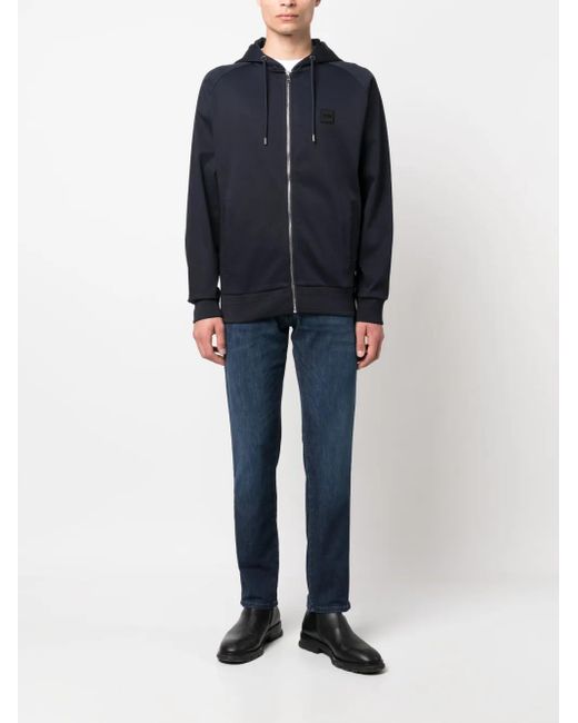 Boss Blue Logo-Patch Drawstring Hoodie for men