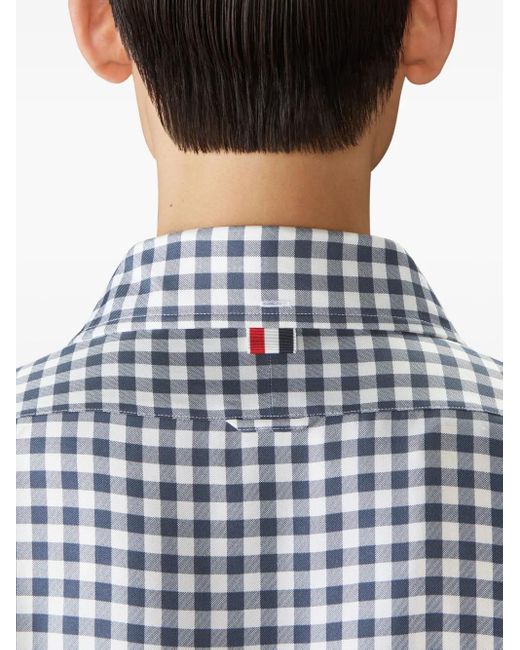 Thom Browne Gray Gingham-Check Silk Shirt for men