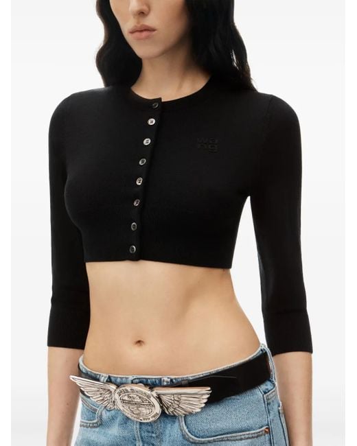 Alexander Wang Black Cropped-Cardigan Mit Logo-Prägung