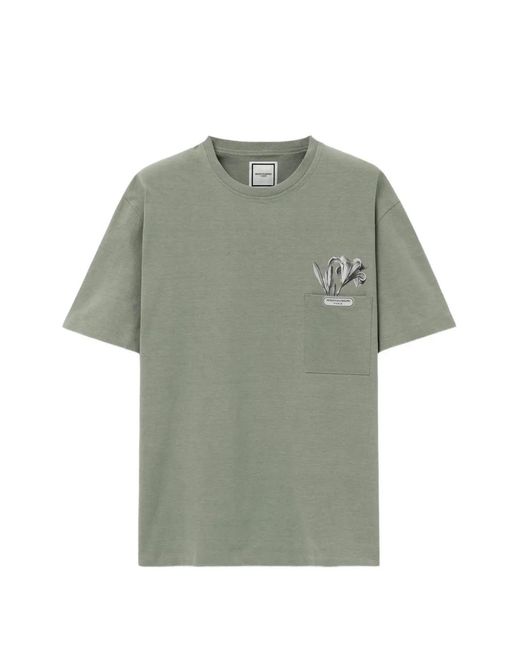 Wooyoungmi Green Floral-Print Pocket T-Shirt for men
