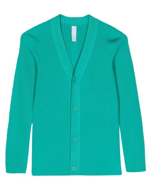 CFCL Green Fully Ribbed V-Neck Cardigan