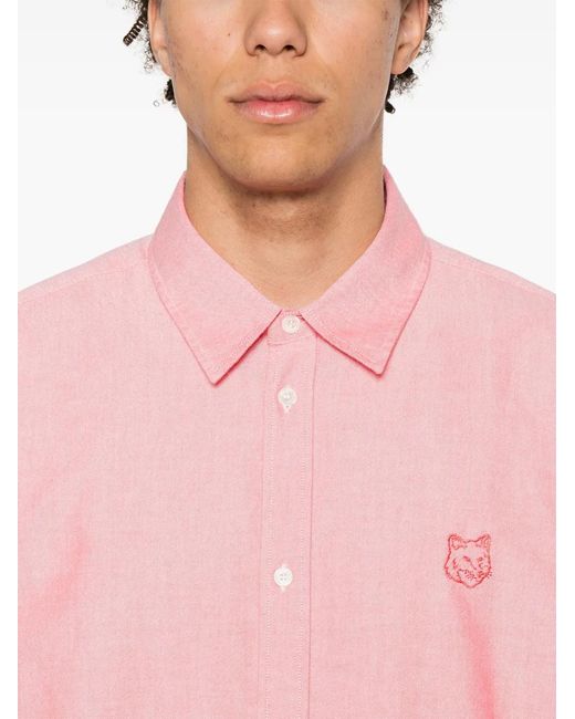 Maison Kitsuné Pink Contour Fox Head-Embroidery Cotton Shirt for men