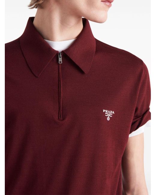 Polo à logo en jacquard Prada pour homme en coloris Red