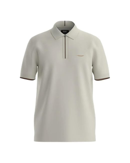 Boss Gray Zip-Fastening Regular-Fit Polo Shirt for men