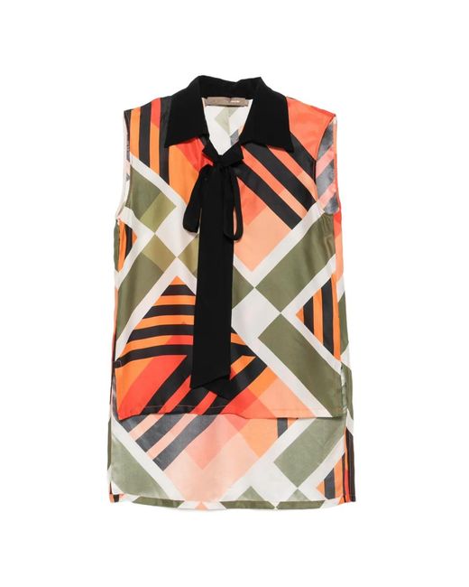 SIMONA CORSELLINI Orange Geometric-Print Pussy-Bow Blouse