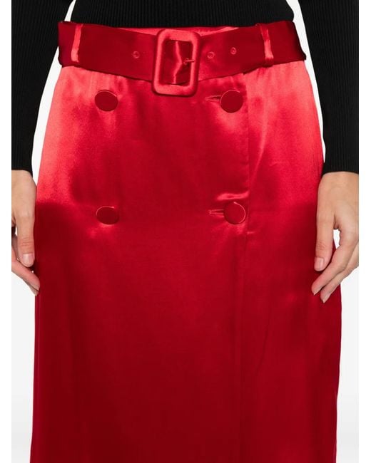 Ferragamo Red Belted Button-Front Midi Skirt
